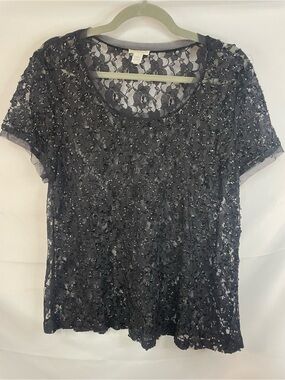 Chicos sheer lacy blouse in black. This has some sparkles and is gorgeous!